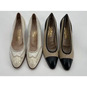 LOT OF 2 SALVATORE FERRAGAMO LEATHER HEELS WOMEN'S SIZE 9AA`